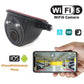 Black dome car side camera with red trim ring, lens and attached cable