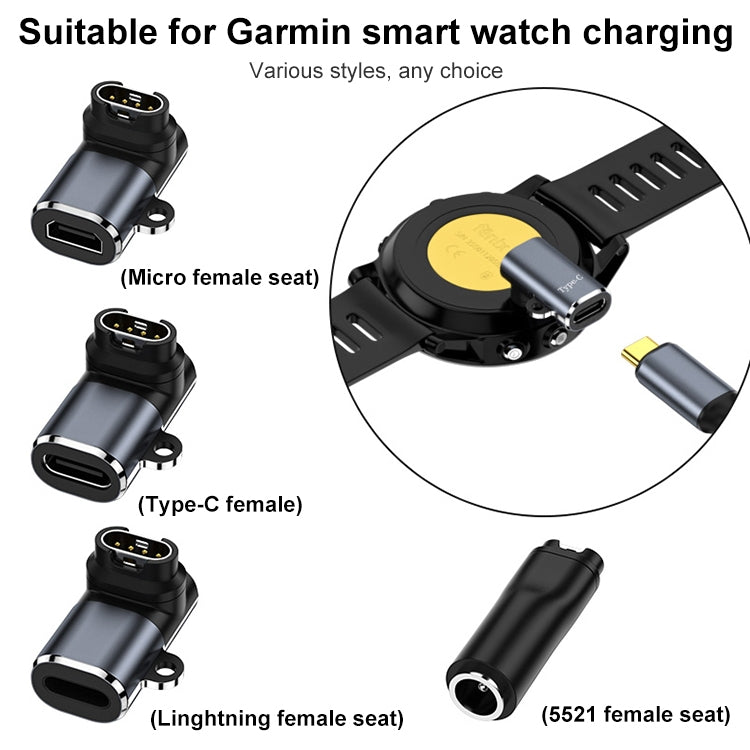 Garmin watch charging adapter with multiple plug options, including Type-C and Micro-USB