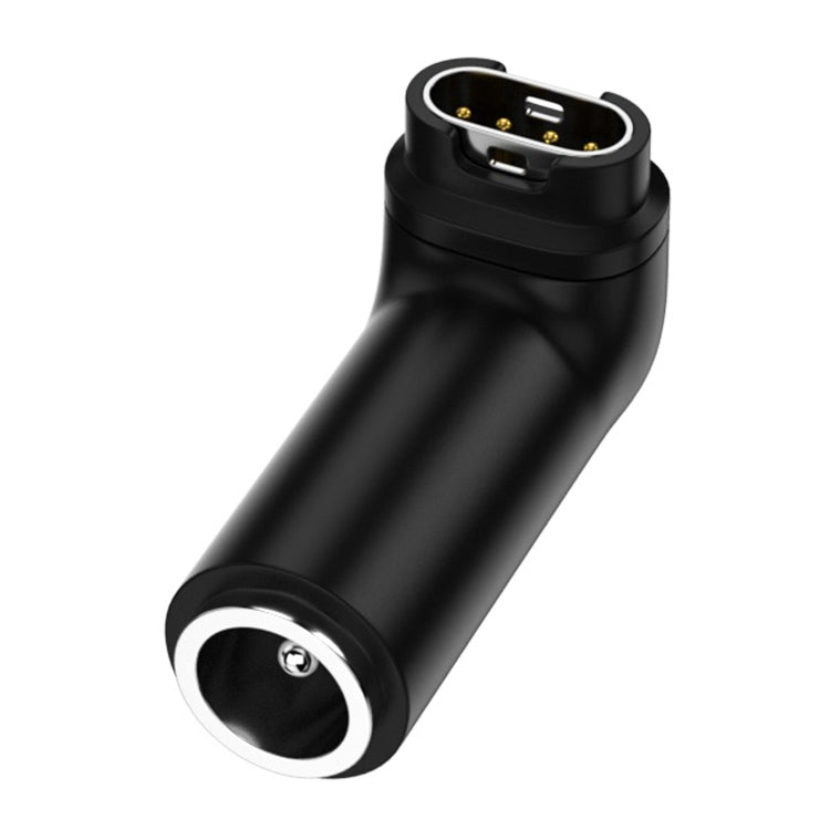 Garmin watch charging adapter with oval port and gold contacts, black housing