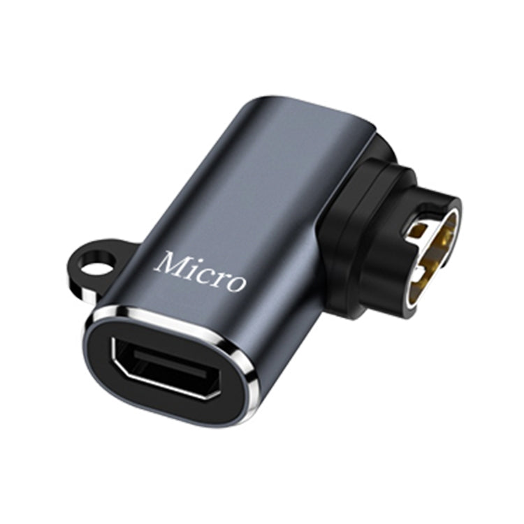 Micro USB Garmin watch charging adapter with Micro-USB port, black and silver housing