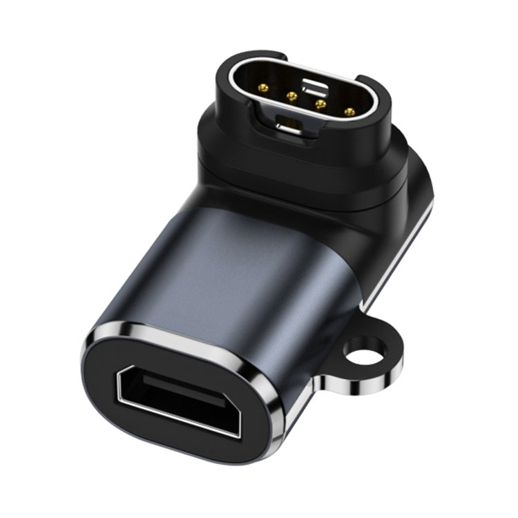 Garmin watch charging adapter with 8-pin style charging port and elbow mount