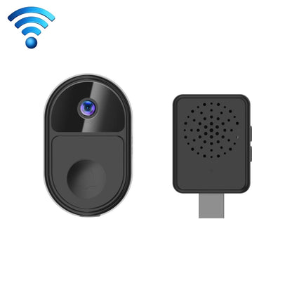 Black mini smart video doorbell with camera lens and speaker grille