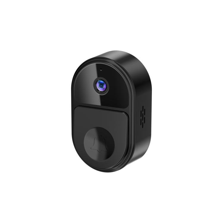 Black mini smart video doorbell with front camera and side speaker vents