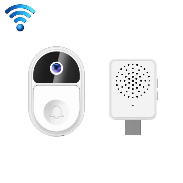 White mini smart video doorbell with camera lens and speaker grille
