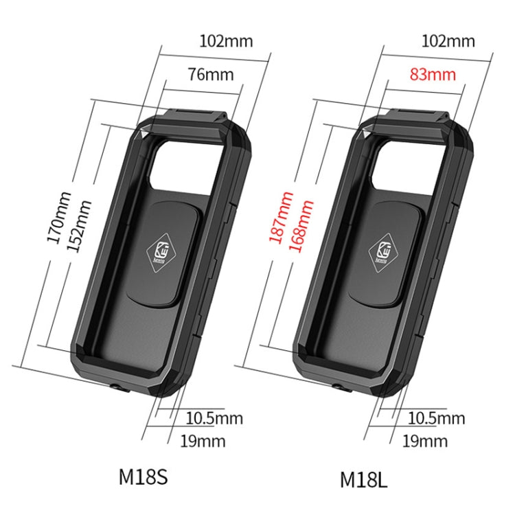 Phone holder size diagram: M18S and M18L dimensions shown in mm