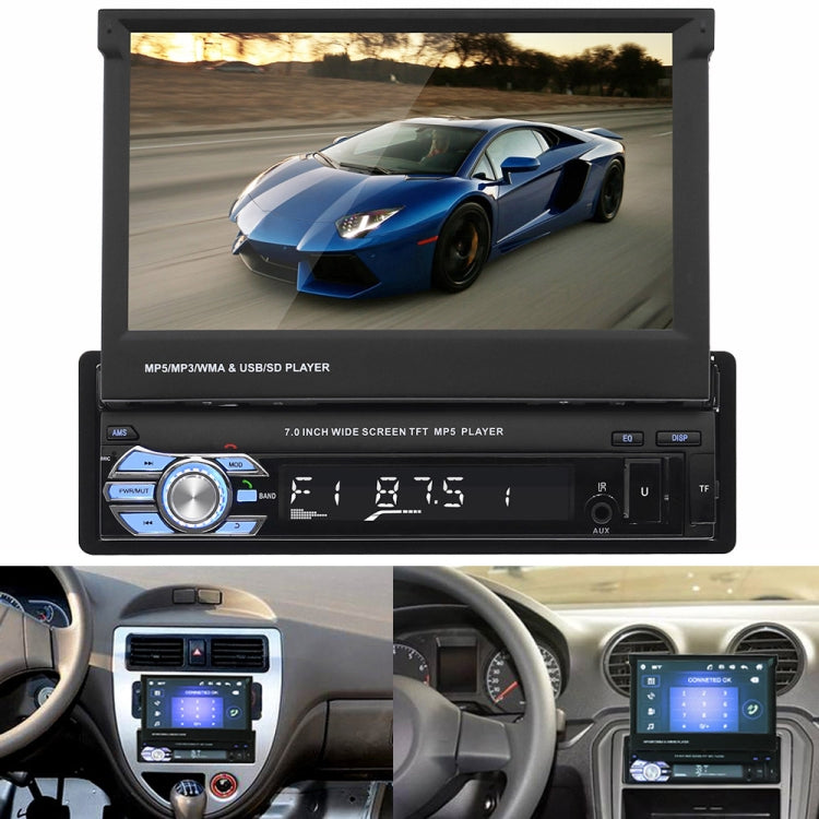 Retractable car MP5 player with 7-inch widescreen and front audio control panel