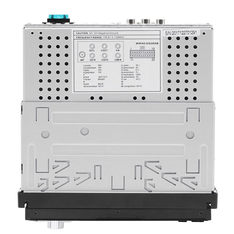 Retractable car MP5 player rear panel with port connections and mounting clips