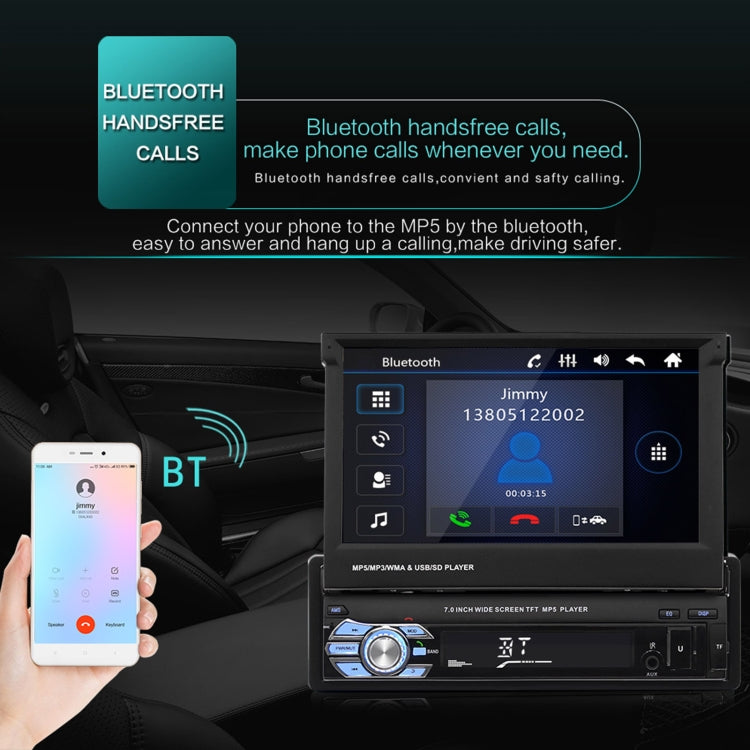 Car MP5 player dashboard unit with 7-inch touchscreen and Bluetooth call interface