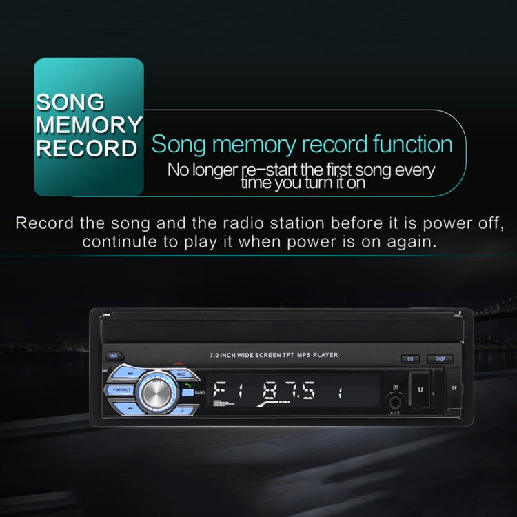 Retractable car MP5 player with front panel controls and song memory display
