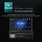 Retractable car MP5 player showing FM radio station on 7-inch touchscreen