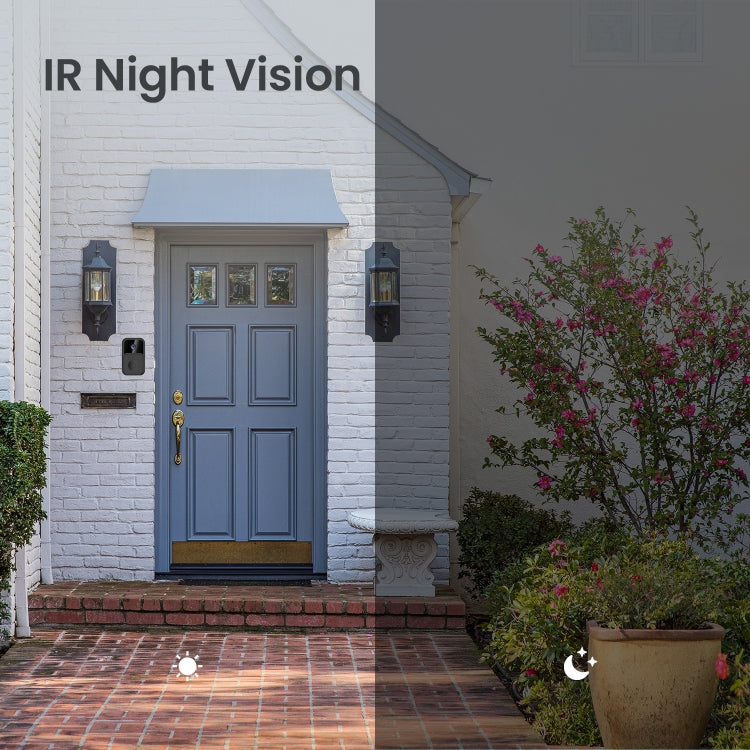 Outdoor wireless smart video doorbell mounted near entry door