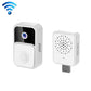 White wireless smart video doorbell with camera lens and matching indoor chime speaker