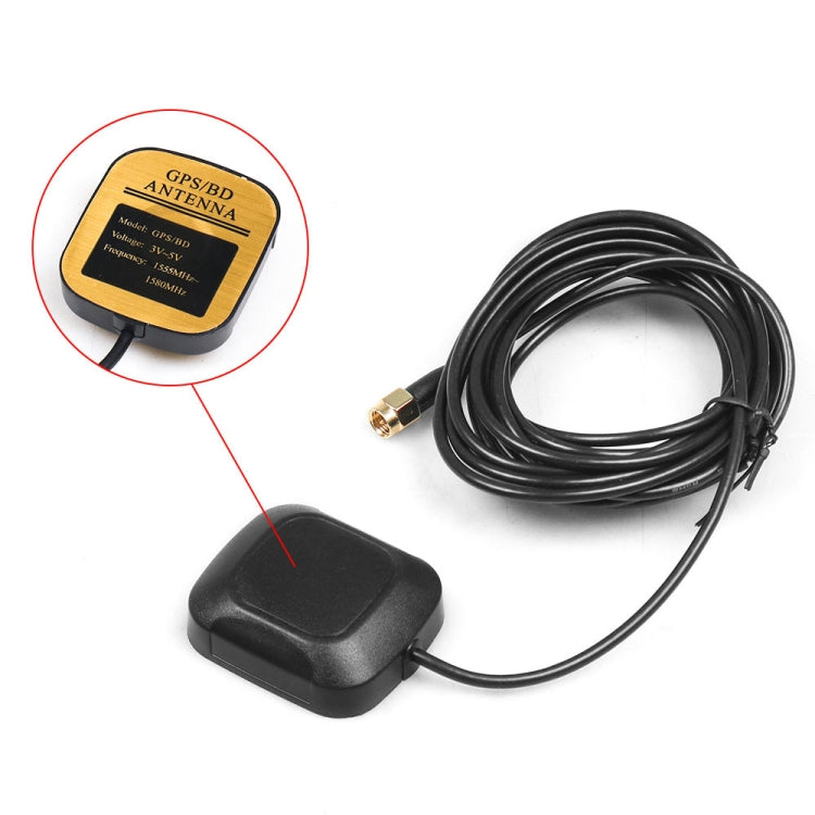 GPS antenna and speed sensor puck with black cable and gold coax connector.
