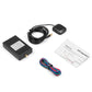 GPS speedometer sensor kit with black box, antenna puck, cable harness, and instruction leaflet.