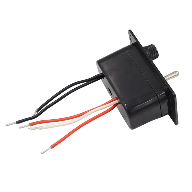 Black rocker-style switch panel with wiring leads and circular control knob