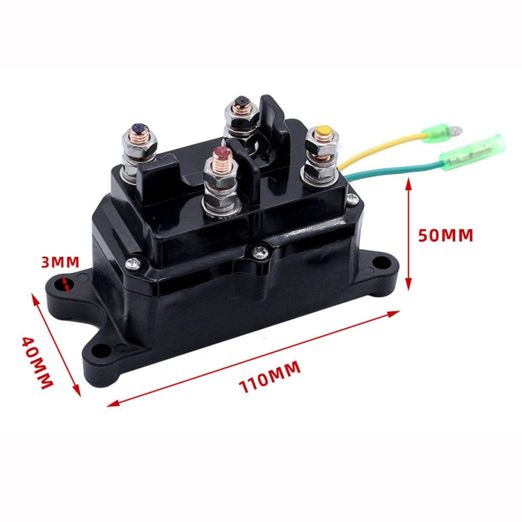 Winch relay solenoid contactor with labeled 110mm and 50mm dimensions