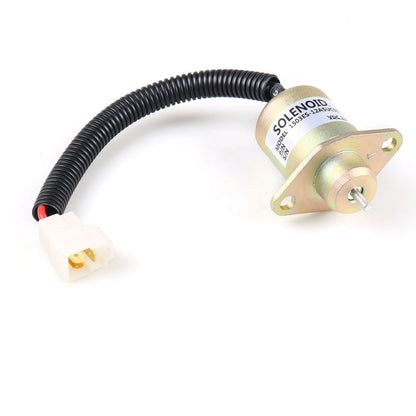 Flameout solenoid valve with black braided wire harness and white electrical connector