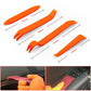 Car door pry tool set with orange plastic wedges and forked tips