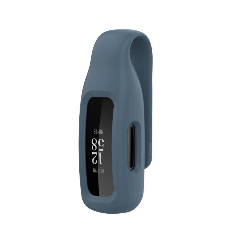 Blue silicone protective clip case cover for fitness tracker, front view with oval sensor cutout