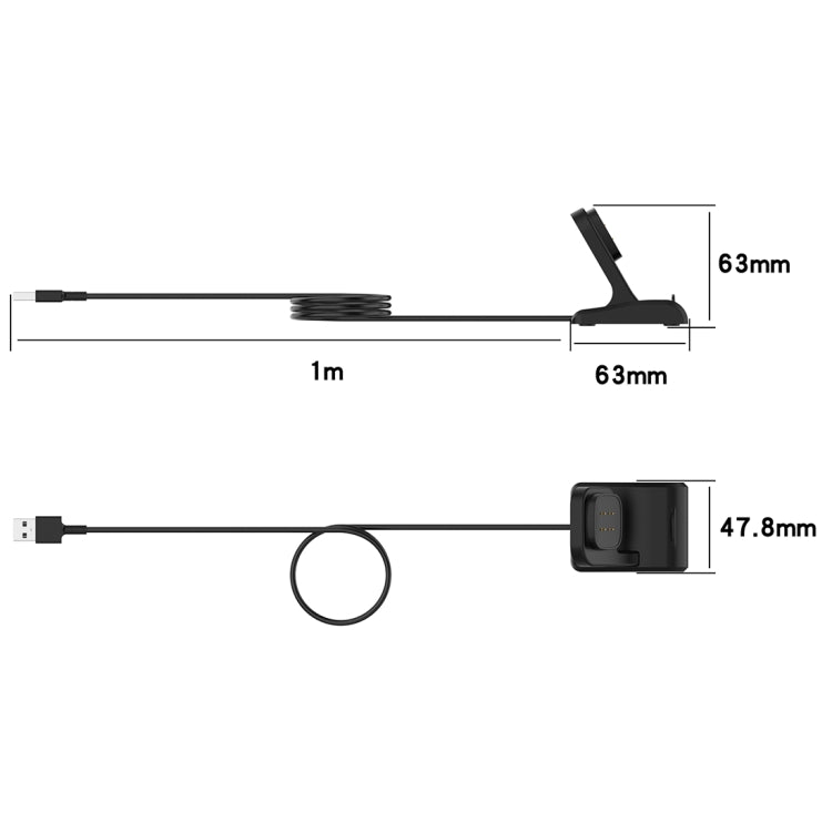 Magnetic charger dimensions: 1m cable length, 63mm base, 47.8mm height