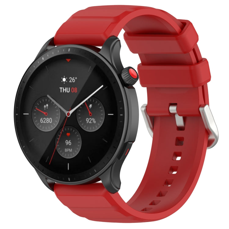 Red silicone watch band with metal clasp and adjustable holes