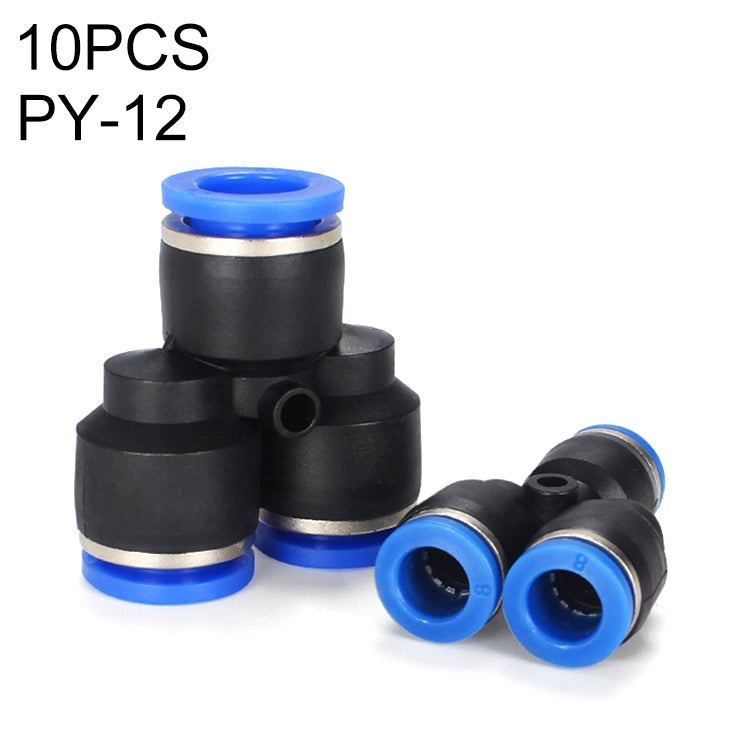 Plastic Y-type reducing quick pneumatic fitting connectors (PY-12, 10 pcs)