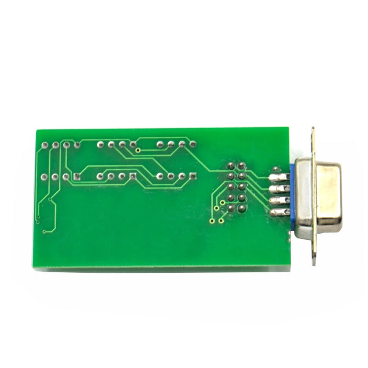 USB EEPROM adapter PCB back with circuit traces and silver DB9 port