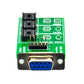 USB EEPROM adapter board close-up with black IC sockets and blue DB9 connector