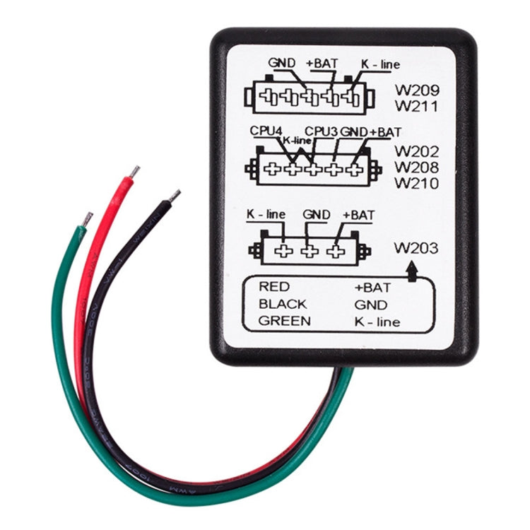 Car alarm emulator control module with wiring harness leads and label diagram