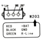 Car alarm emulator control board pinout label: RED/BLACK/GREEN, +BAT, GND, K-line