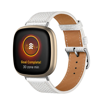 White textured leather watch band, metal pin and perforations for Fitbit Versa 4/Sense 2