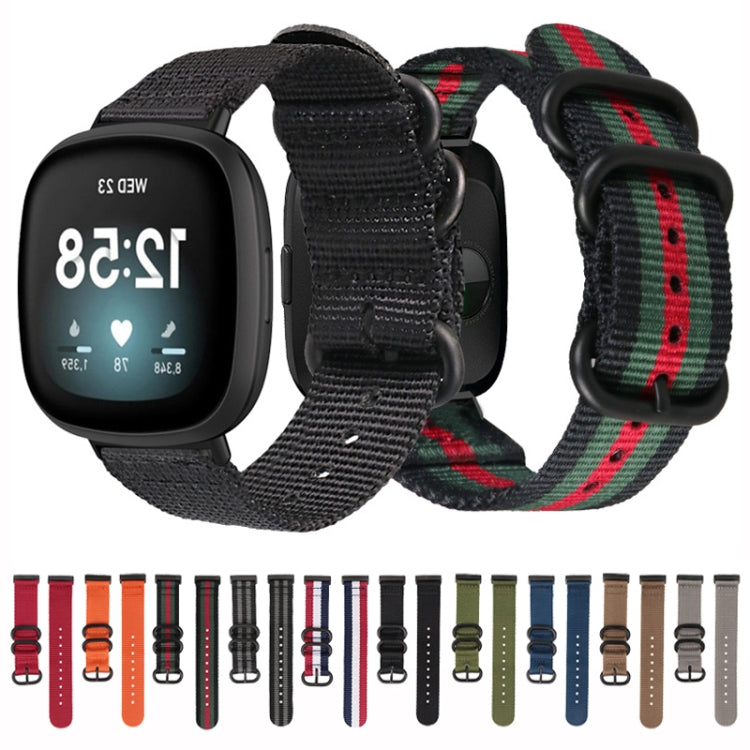 Universal Three-ring Steel Buckle Nylon Watch Band, For Fitbit Versa 4 / Sense 2