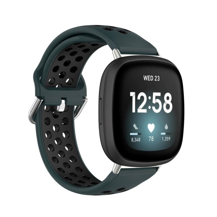 Dual-color silicone watch band with dark teal and black perforated straps, for smartwatch