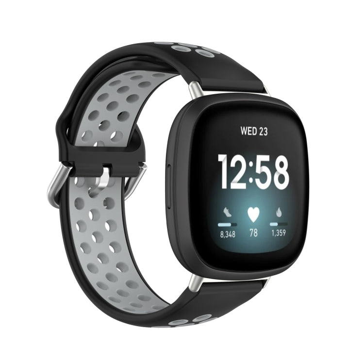 Dual-color silicone watch band with gray and black perforated straps, for smartwatch