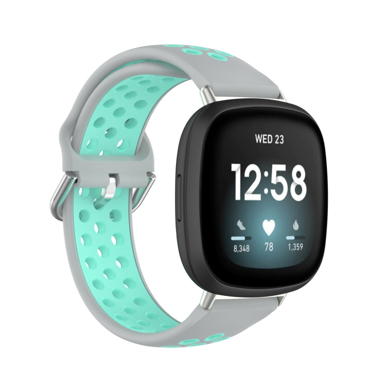 Dual-color silicone watch band with mint inner strap and light gray outer strap
