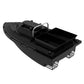 Black RC fishing bait boat with open front storage hoppers