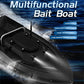 Black multifunction bait boat with control deck and long-range remote
