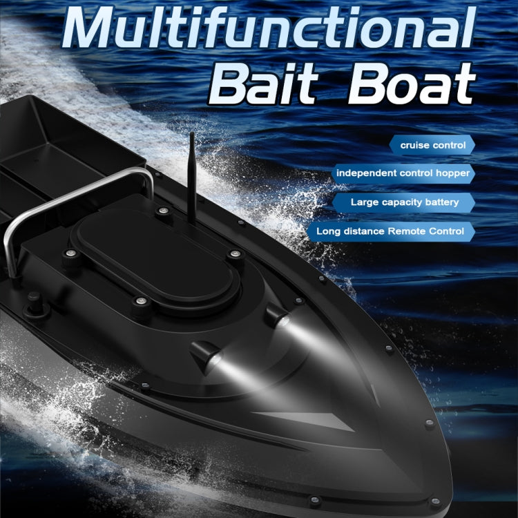 Black multifunction bait boat with control deck and long-range remote