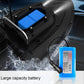 Black bait boat with open battery bay and blue rechargeable battery pack