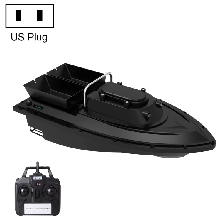 Black remote-controlled fishing bait boat with transmitter and US plug power