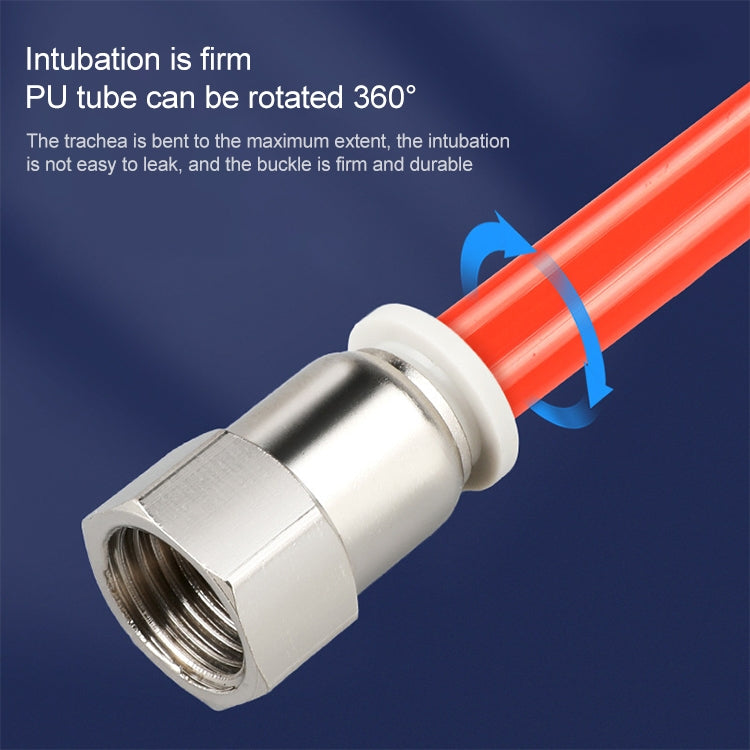 Pneumatic straight quick fitting connector with female thread and rotating PU tube, metal