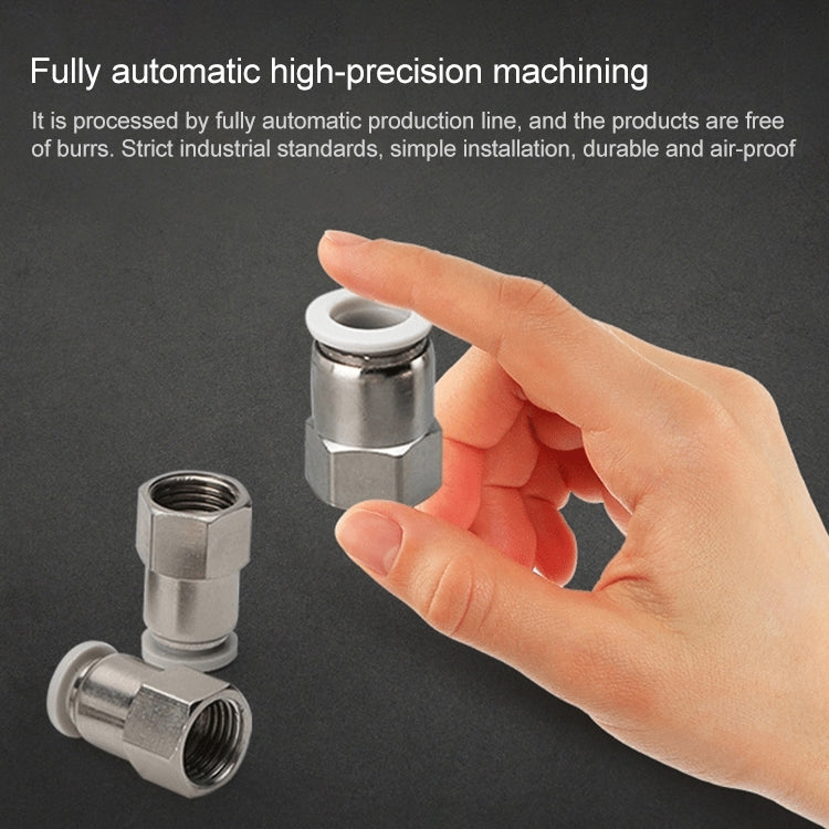 Pneumatic straight quick fitting connector with female thread, metal, held by hand