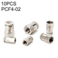 Pneumatic straight quick fitting connector set, female threaded, metal, PCF4-02, 10 pcs