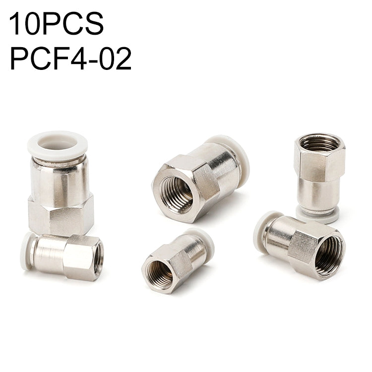 Pneumatic straight quick fitting connector set, female threaded, metal, PCF4-02, 10 pcs