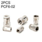 Pneumatic straight quick fitting connector set, female threaded, metal, PCF6-02, 2 pcs