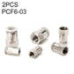 Pneumatic straight quick fitting connector set, female threaded, metal, PCF6-03, 2 pcs