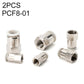 Pneumatic quick fitting connector set, straight female thread, metal, PCF8-01 (2 pcs)