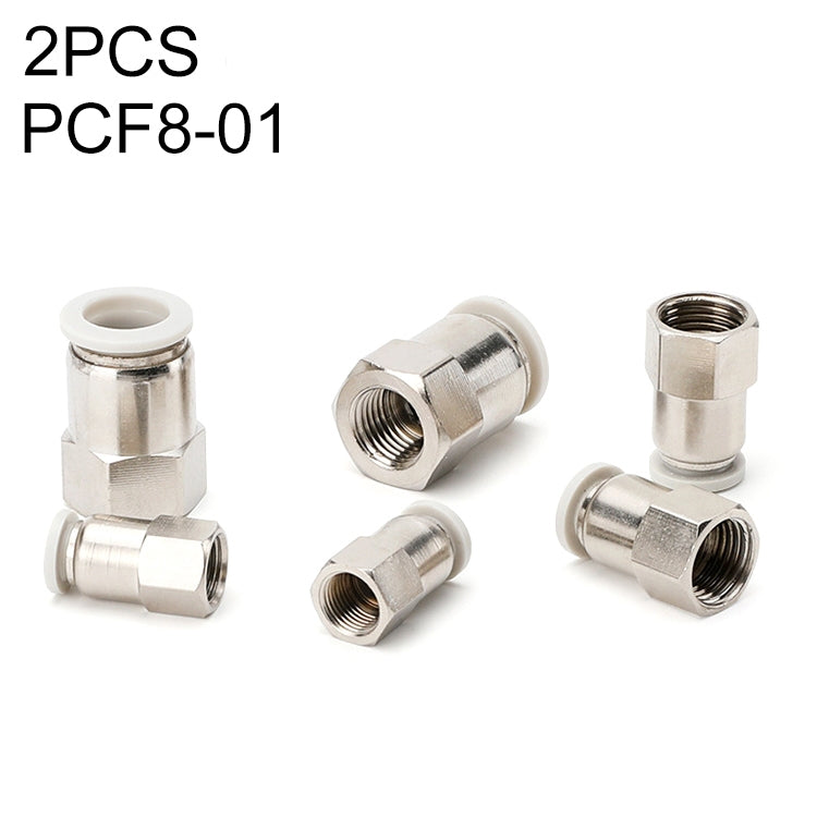 Pneumatic quick fitting connector set, straight female thread, metal, PCF8-01 (2 pcs)