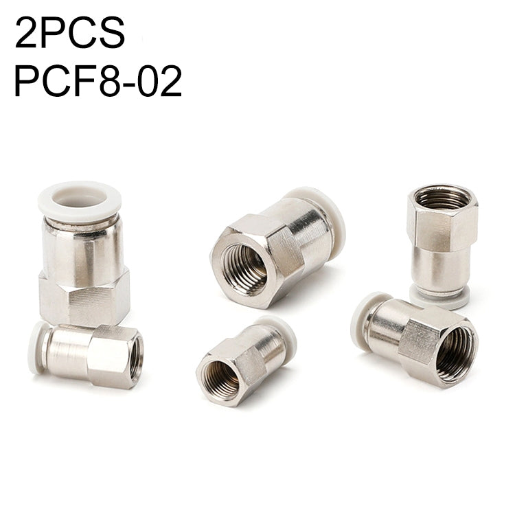 Pneumatic quick fitting connector set, straight female thread, metal, PCF8-02 (2 pcs)