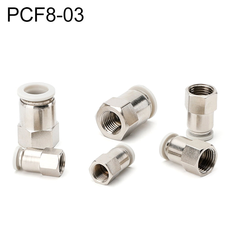 Pneumatic quick fitting connector, straight female thread, metal, PCF8-03